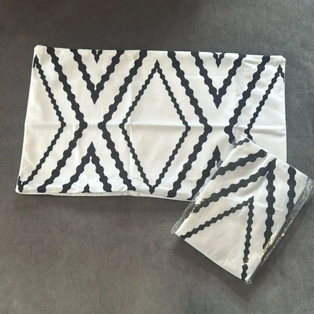 TWO White & Black Geometric Sofa Throw Accent Pillow Covers Size 20”x12” NEW
